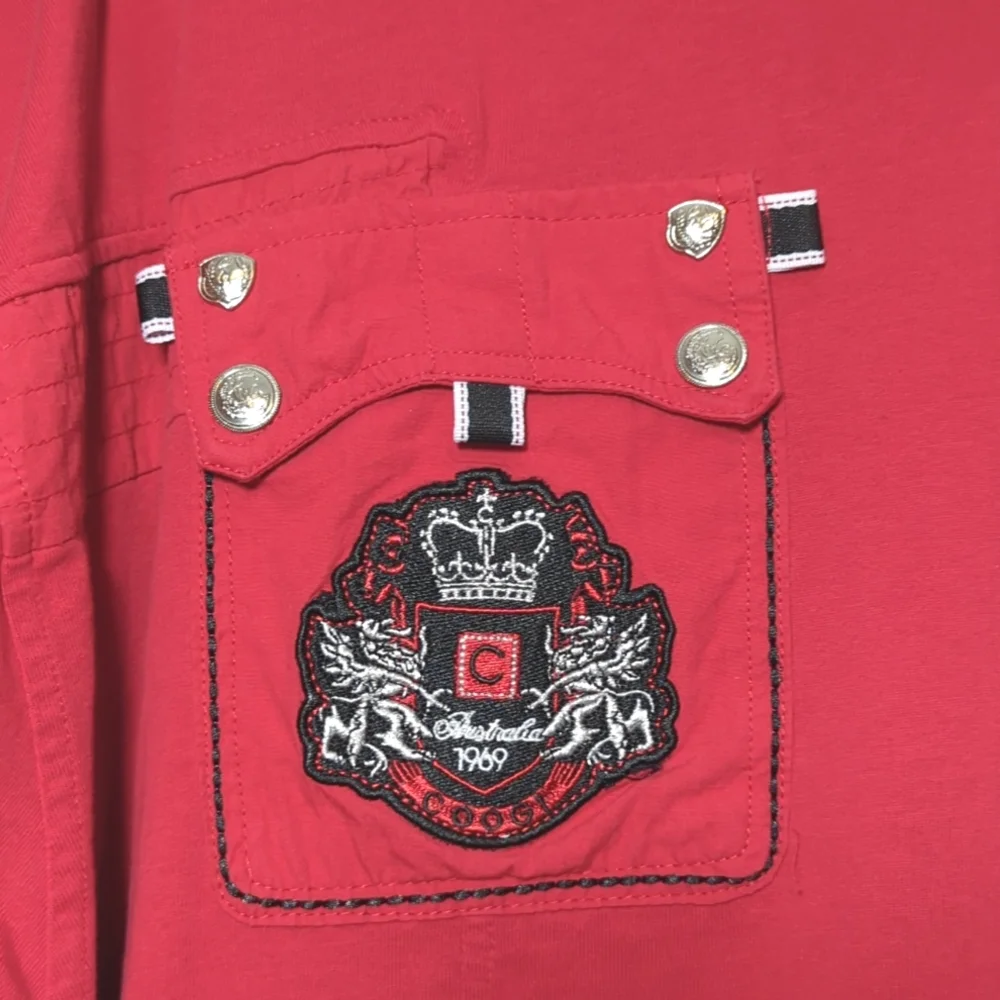 Coogi Australia T-Shirt V-Neck Y2K Pockets Patch Embroidery Men's 5XL Streetwear